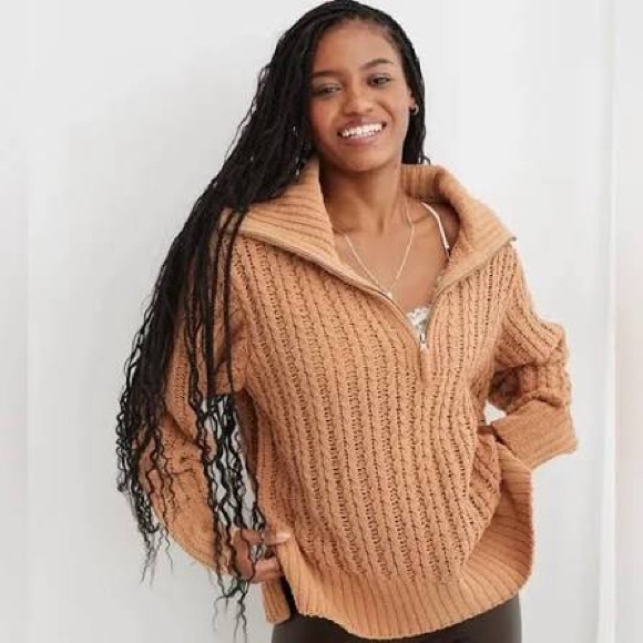 aerie Sweaters - Aerie Cable Car Quarter Zip Sweater